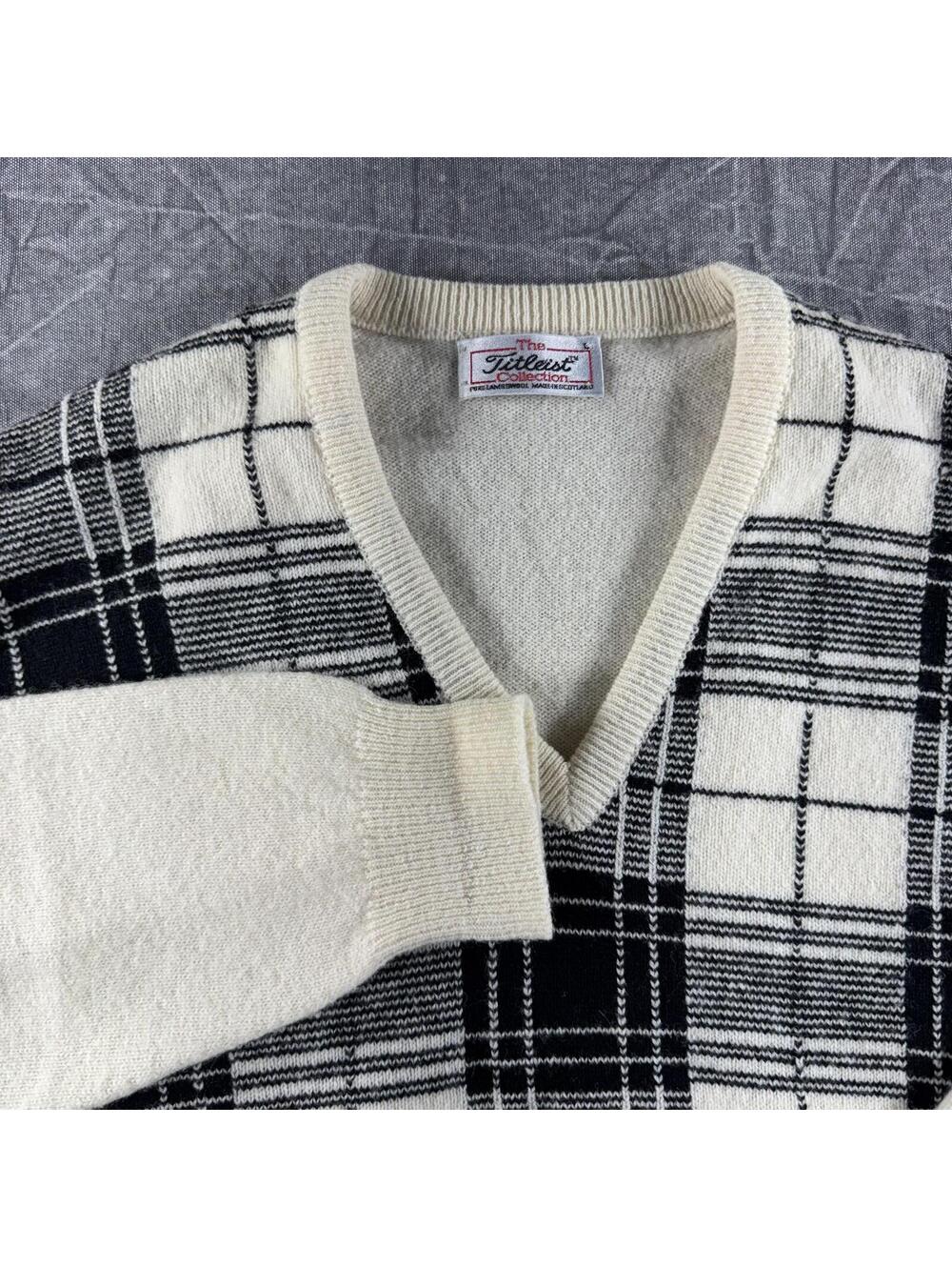 Titleist Sweater Men's Beige Black Pure Lambwool V-Neck